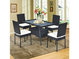 Costway 5 Piece Patio Rattan Dining Set  Table w/Glass Top Garden Furniture - Black
