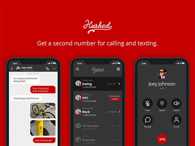 Hushed Private Phone Line: Lifetime Subscription (9,000SMS/1,750mins)
