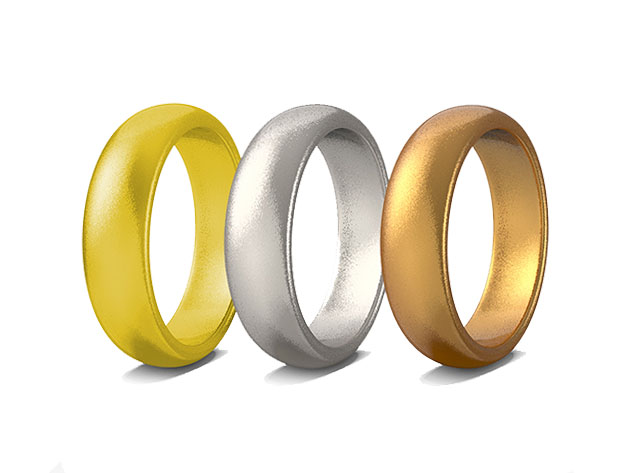 Set of 3 Unisex Rubber Rings for Working Out (Size 12/Gold, Silver, Bronze)