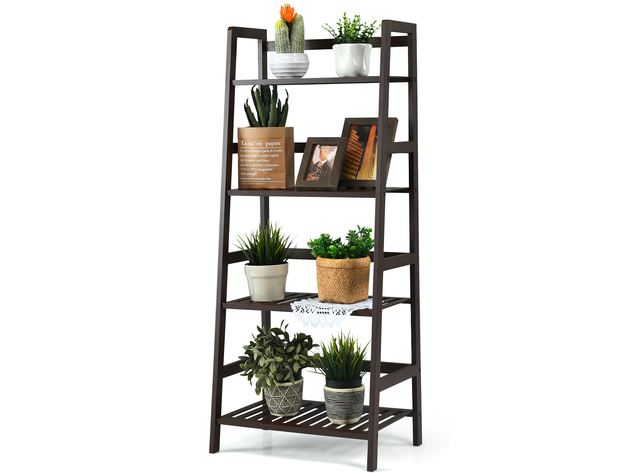 Costway 4-Tier Bamboo Ladder Shelf Plant Display Stand Rack Bookshelf ...