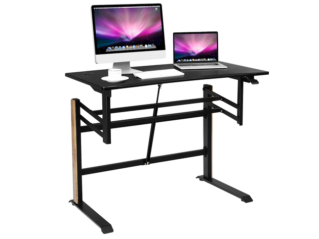 Costway Pneumatic Height Adjustable Standing Desk Sit to Stand Computer Desk Workstaion - Black