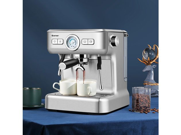 Costway Semi-Auto Espresso Machine Maker Water Tank Pump Pressure w/ Milk Frother Wand - Silver