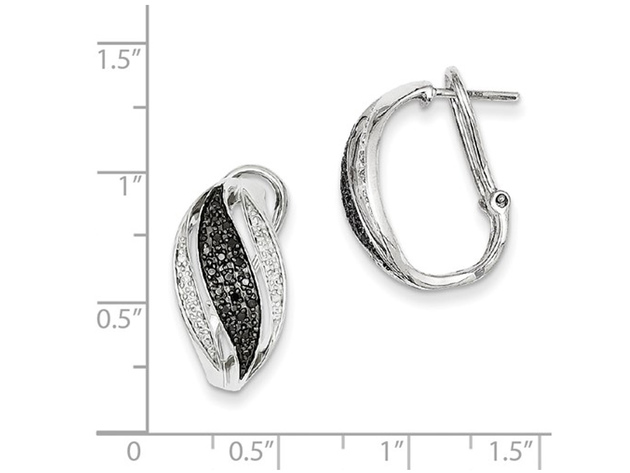 3/10 Carat (ctw) Black & White Diamonds Omega Earrings in 14K White Gold
