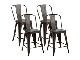 Costway Set of 4 Tolix Style Metal Dining Chairs w/ Wood Seat Kitchen Gun