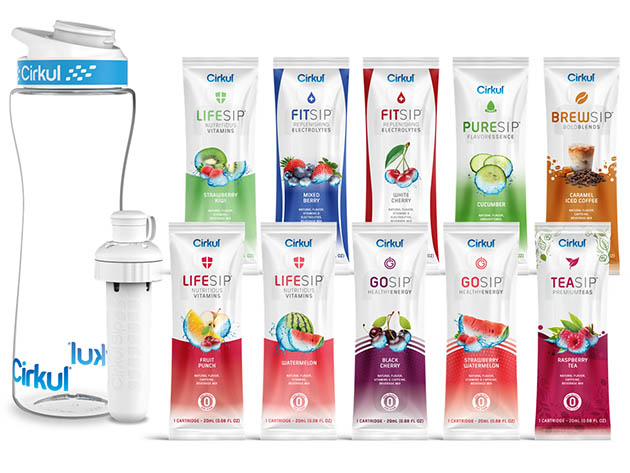 Cirkul Plastic Water Bottle Starter Kit with Blue Lid 22Oz & 2 Flavor  Cartridges for sale online