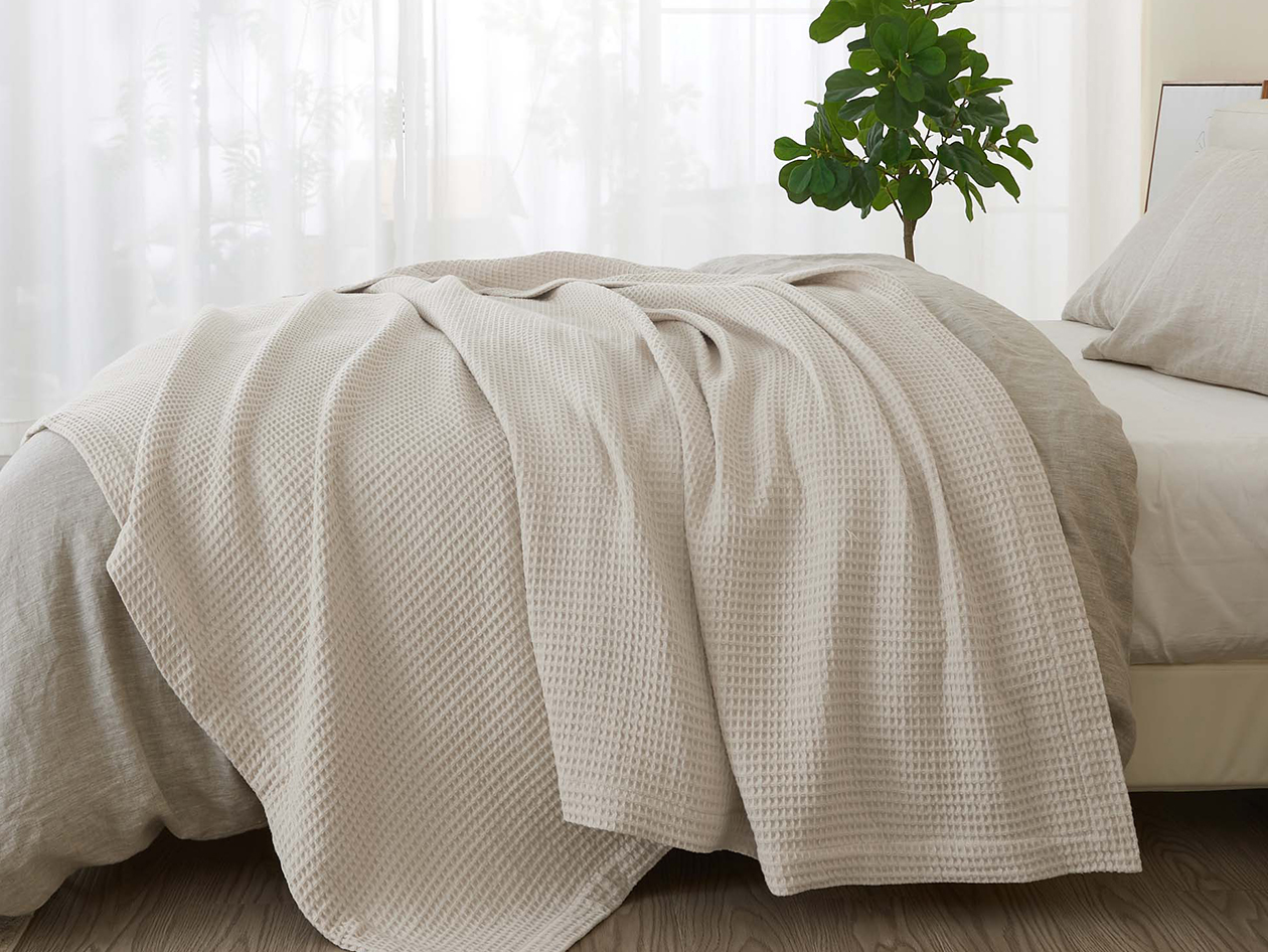 Vintage Cotton Waffle Blanket (King/Stone)