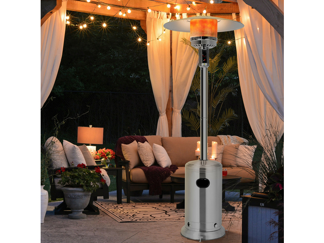 Costway 48000 BTU Stainless Steel Propane Patio Standing LP Gas Heater W/ Wheels