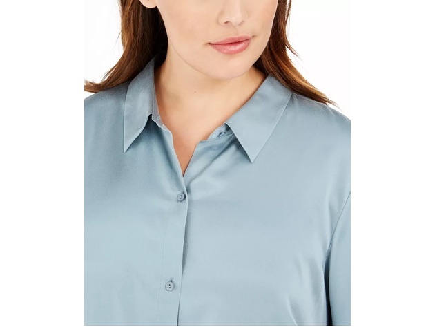 Eileen Fisher Women's Plus Size Classic Silk Shirt Blue Size XXX-Large