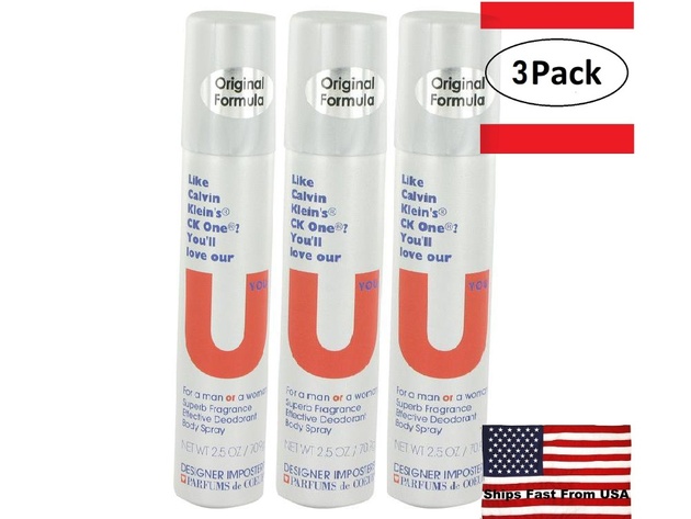 3 Pack Designer Imposters U You by Parfums De Coeur Deodorant Body Spray (Unisex) 2.5 oz for Women