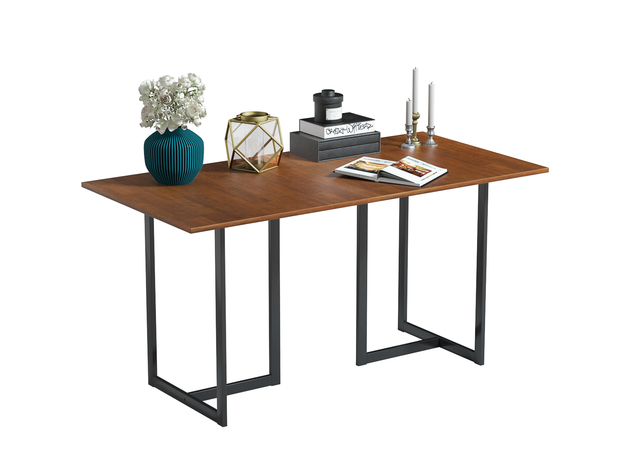 Costway 60'' Console Dining Table Rectangular Kitchen Table w/ Metal Frame and Wood Top - Brown