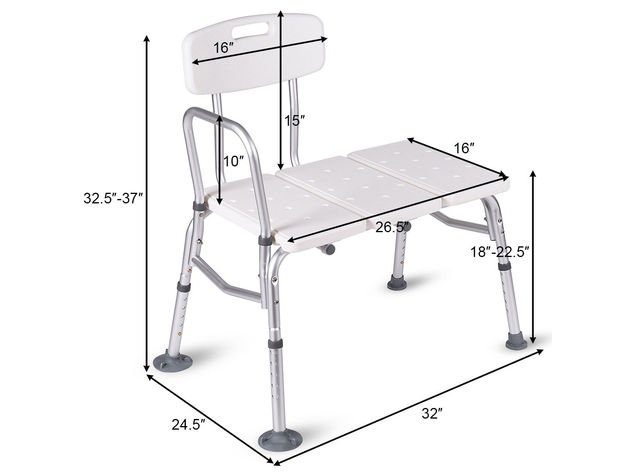Costway Shower Bath Seat Medical Adjustable Bathroom Bath Tub Transfer Bench Stool Chair - White