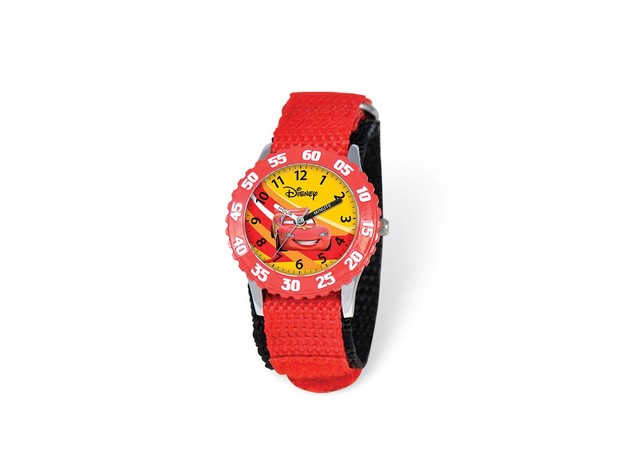 Disney Boys Cars Lightning McQueen Red Velcro Band Time Teacher Watch