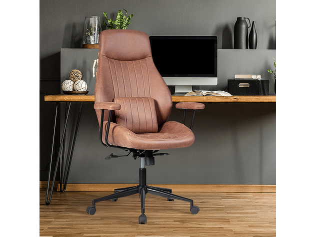 Costway Ergonomic High Back Office Task Chair Adjustable Suede Fabric w/ Lumbar Support - Brown