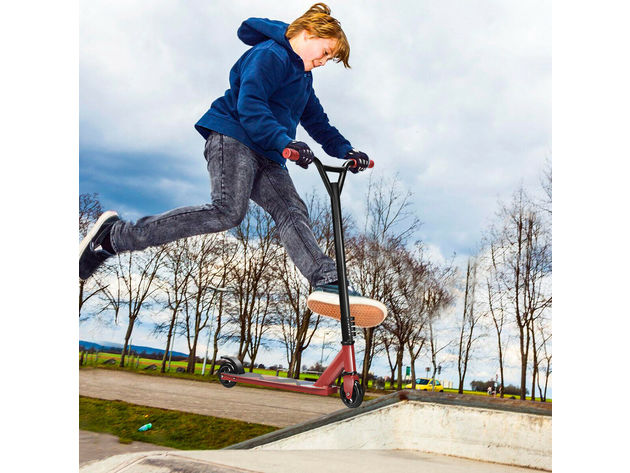 Costway Lightweight Aluminum Freestyle Stunt Kick Scooter 2 Wheels Adults Teenagers Red - Red