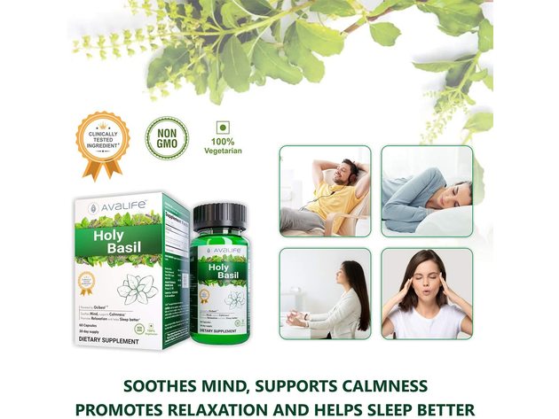 Avalife Immune System Support with Holy Basil Capsules, Stress Management for Men & Women - Gluten Free, Vegan & Non-GMO - 60 Capsules
