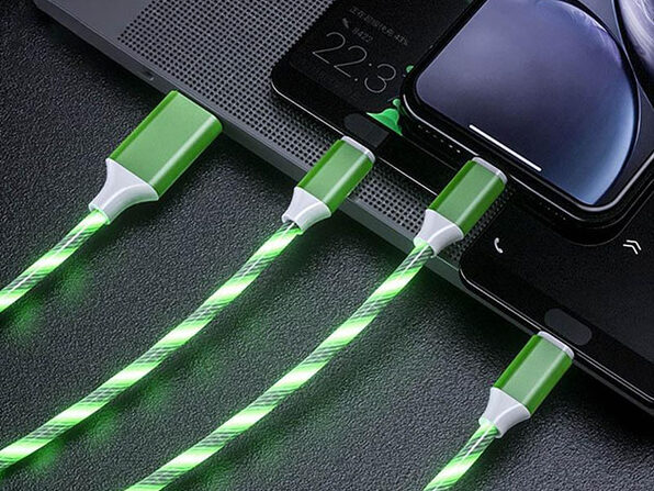 Led Light USB Charger Cable 3 in 1 Fast Charging For Lightning (Green)) - Product Image