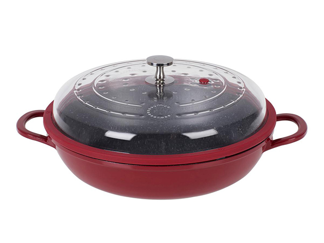 Curtis Stone 4-Quart Cast Aluminum Pan with Glass Lid - Red (Remanufactured)