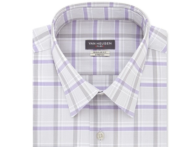 Van Heusen Men's Classic/Regular-Fit Stretch Flex Check Dress Shirt Gray 16.5-32-33