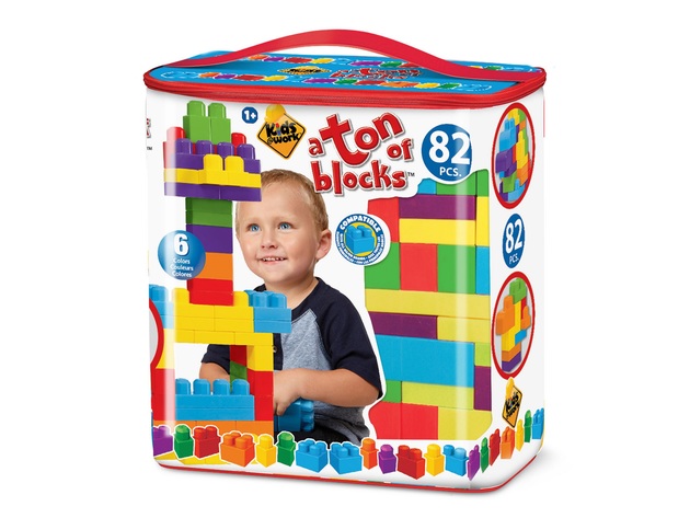 Kids at Work Preschool Building Blocks with Zippered Sturdy Handle Storage Tote, 82 Pieces