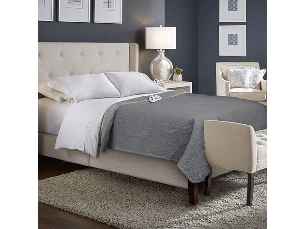 Serta Quilted Medallion Electric Heated Warming Blanket - Gray
