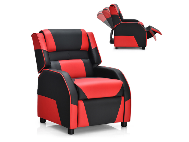 Costway Kids Youth Gaming Sofa Recliner w/Headrest & Footrest PU Leather Yellow\White\Blue - Red
