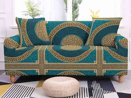  Elastic Sofa Cover for L.R. Mod Sectional Corner Sofa (Teal/Gold)