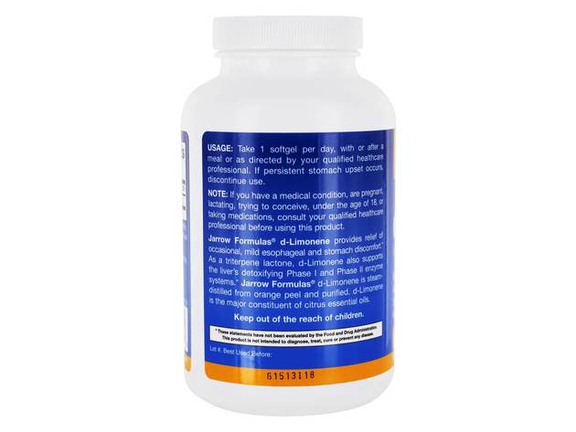 Jarrow Formulas - d-Limonene Natural Orange Peel Oil 1000 mg. - 180 Softgels