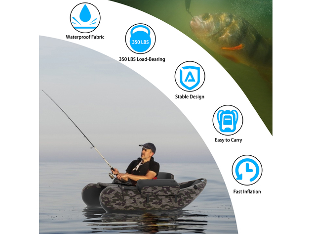 Goplus Inflatable Fishing Float Tube w/Adjustable Straps & Storage Pockets & Fish Ruler - Camouflage