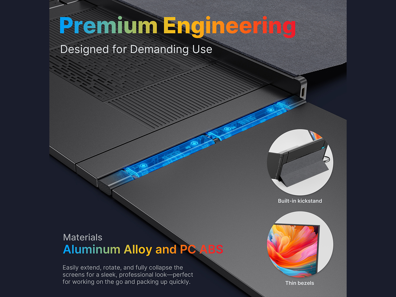 Trio 3 Pro 14.1" Tri-Screen Display for 15" -17.3" Laptops