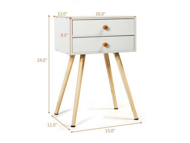Costway 2PC Mid Century Modern 2 Drawers Nightstand In White Sofa Side Table End Table - White