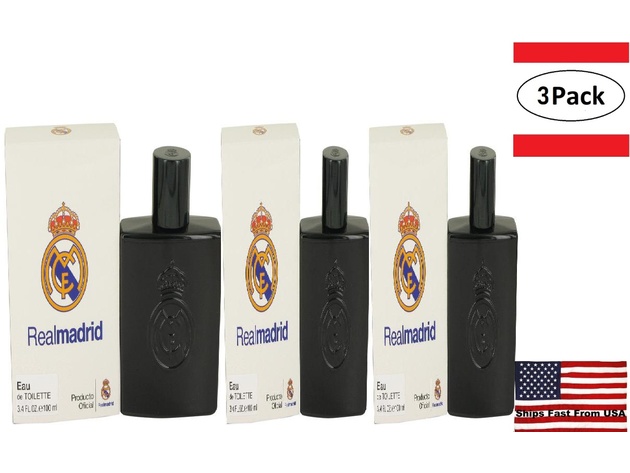 3 Pack Real Madrid Black by Air Val International Eau De Toilette Spray 3.4 oz for Men