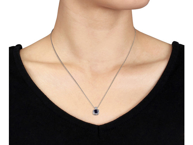 Blue Sapphire and Diamond Pendant 4/5 Carat (ctw) in 10k White Gold with chain