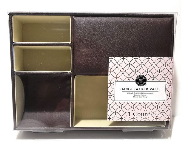 Modern Expressions Faux Leather Valet with Multiple Felt Lined Compartments and Covered Storage
