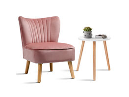 Costway 2 Piece Accent Chair and Side Table set Velvet Sofa Round & Sofa Table - Pink