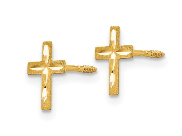 Baby Diamond Cut Cross Earrings in 14K Yellow Gold | StackSocial