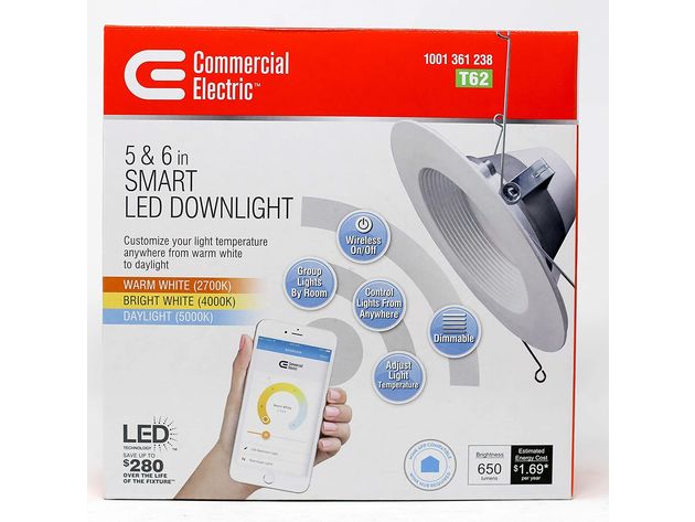 Commercial Electric 6 Inches Recessed Lighting, White LED Smart Recessed Trim with Color Tunable Feature (New Open Box)