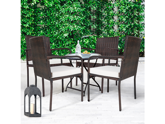 Costway 4 Piece Outdoor Patio Rattan Dining Chairs Cushioned Sofa with Armrest Garden Deck