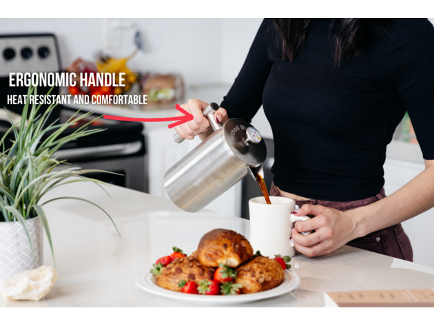 French Press 1L Insulated Coffee Maker Gray