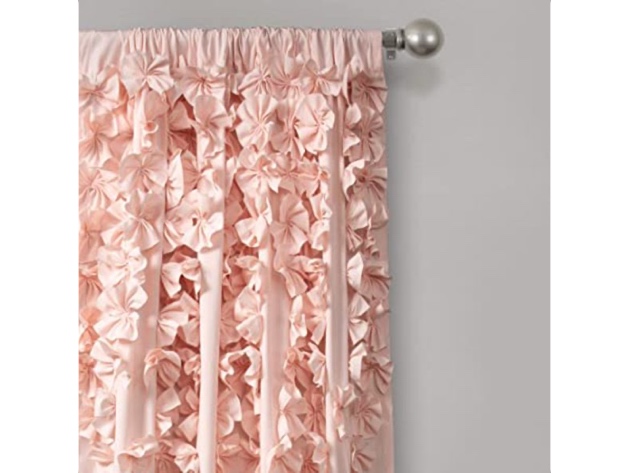 Lush Decor Riley Curtain Sheer Ruffled Textured Bow Window Panel, 95"L - Blush (Used, No Retail Box)