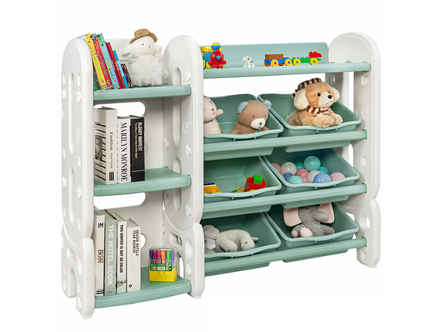 Costway Kids Toy Storage Organizer w/Bins & Multi-Layer Shelf for Bedroom Playroom Green\Blue - Green