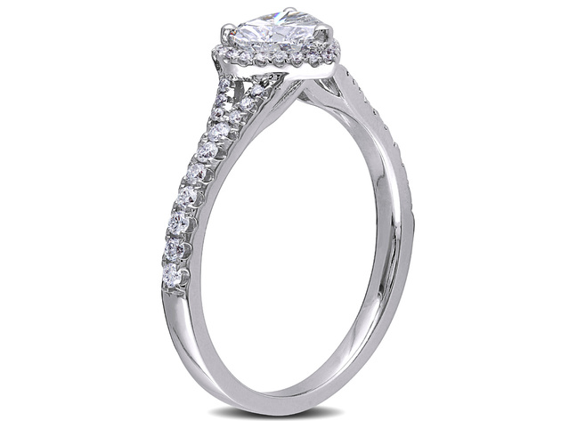 1.00 Carat (ctw G-H, I1-I2) Diamond Engagement Heart Ring in 14K White Gold IGI Certified - 7