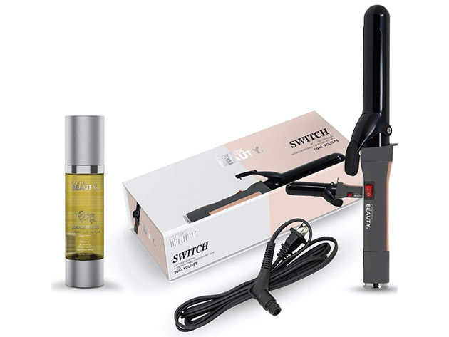 Cortex Beauty Switch Curling Iron & Argan Oil Hair Serum Bundle (Grey/Rose Gold)