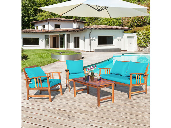 Costway 4 Piece Wooden Patio Furniture, Turquoise Patio Furniture Set