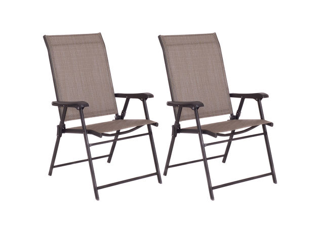 Set of 2 Outdoor Patio Folding Sling Chairs Camping Deck Garden Steel W/ Armrest