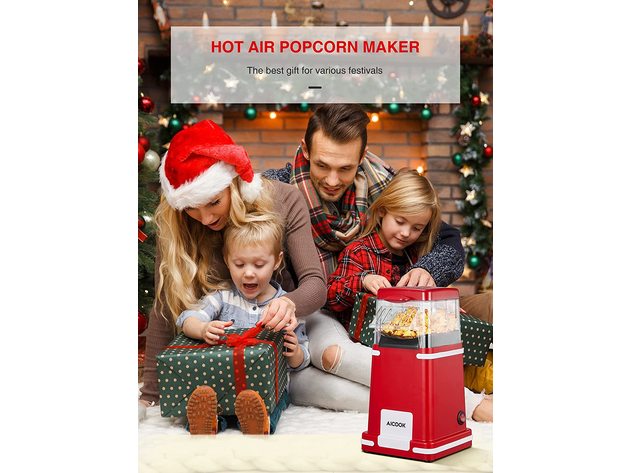 AICOOK Electric Nostalgia Hot Air Popcorn Popper, 1200W, Retro Household, Low-Calorie & Fat-Free