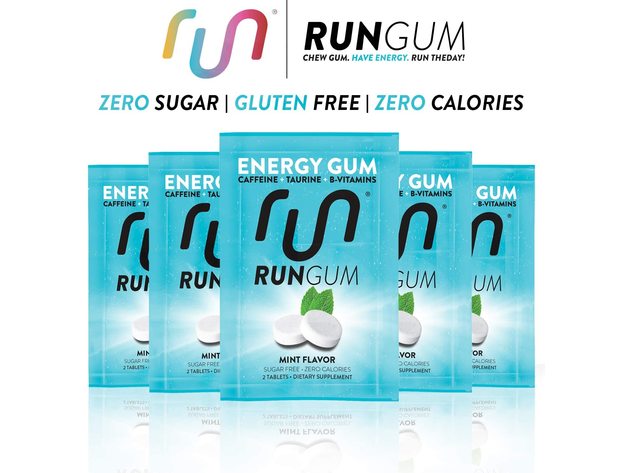 Run Gum Original Performance 50 Milligrams Caffeine Taurine and B-Vitamins Per Piece Energy Gum, Mint