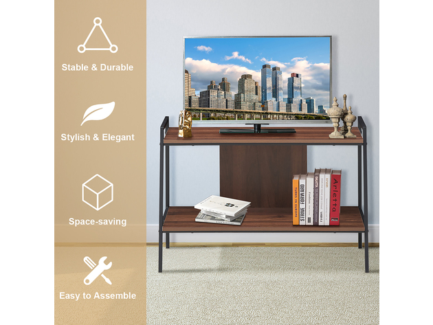 Costway 2-Tier TV Stand Entertainment Center for TV's Up to 40'' w/ Shelves & Metal Frame - Walnut