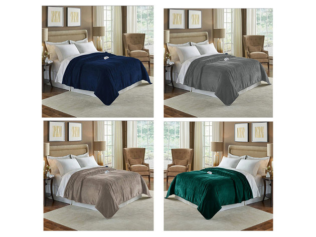 Serta Silky Plush BlueTooth Electric Heated Warming Blanket Navy