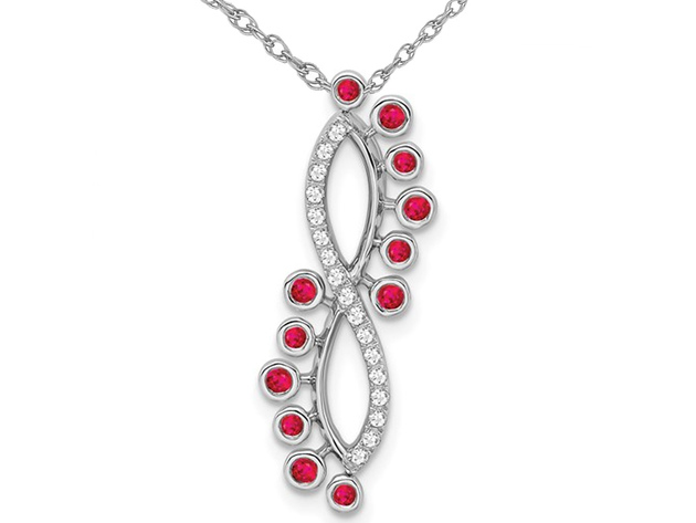 1/6 Carat (ctw) Natural Ruby Pendant Necklace in 14K White Gold with Diamonds and Chain