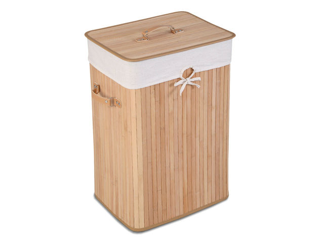 Bamboo Hamper Laundry Basket Washing Cloth Storage Bin Bag W/Folding Lid C1R4 